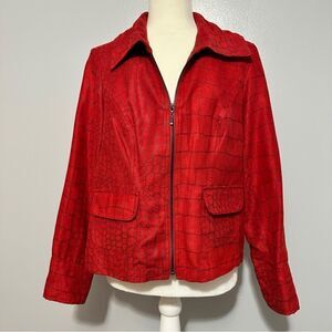 Tribal Studio Red Faux Suede Jacket Snakeskin Print Coat size PM